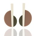 Architectural acrylic drop earrings in mocha, olive, and ivory. Lightweight, hypoallergenic, and handmade — bold geometric statement design.