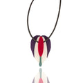 Long acrylic drop earrings in green, lilac, and teal. Lightweight, hypoallergenic, and handmade — sculptural flower-inspired statement jewelry by Dramma®.
