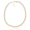 Dual-tone gold and silver necklace with intertwined design. Lightweight, modern, and hypoallergenic — sculptural balance by Dramma®.

