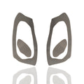  Graphite gray acrylic drop earrings with transparent center. Lightweight, sculptural, and hypoallergenic — handmade statement design.