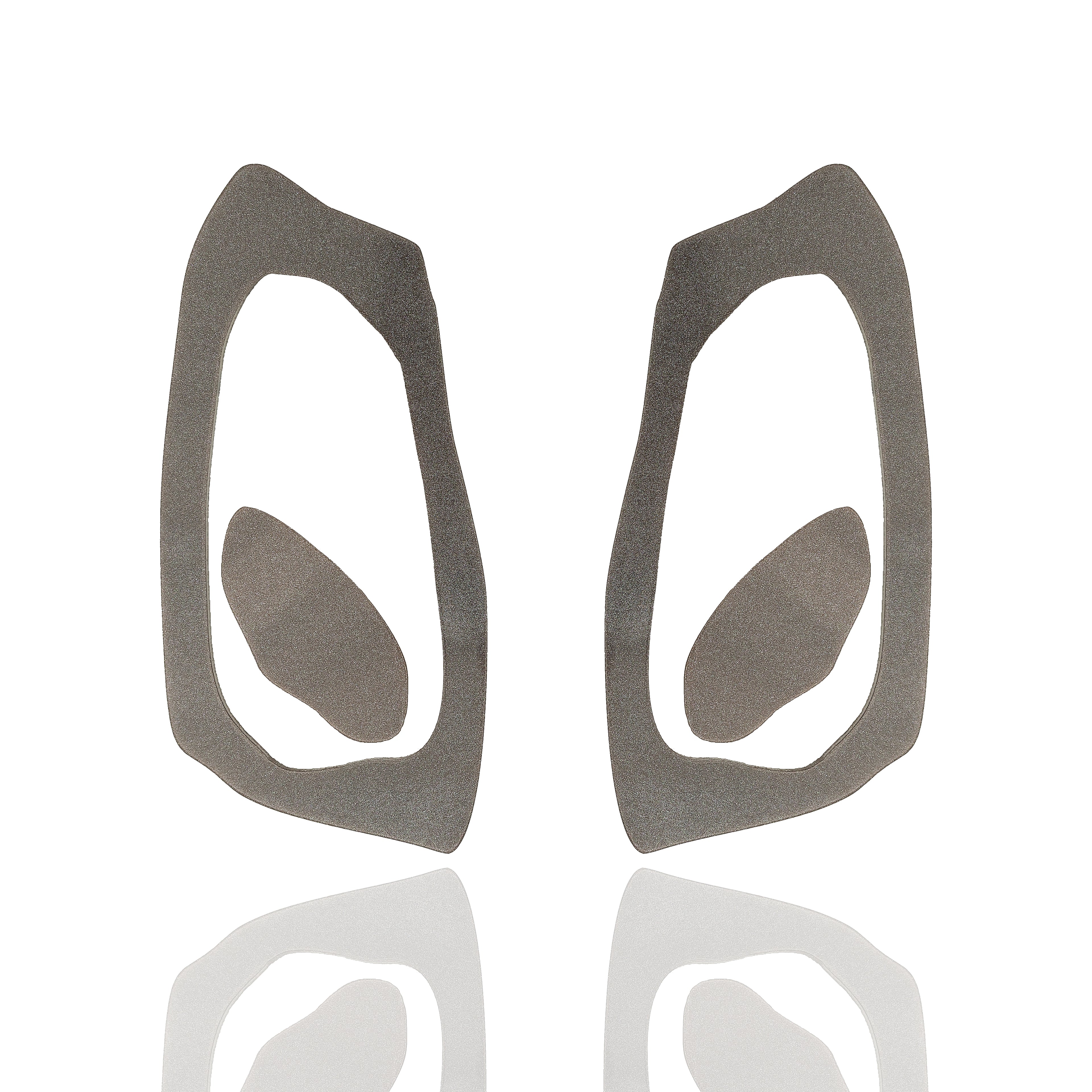  Graphite gray acrylic drop earrings with transparent center. Lightweight, sculptural, and hypoallergenic — handmade statement design.