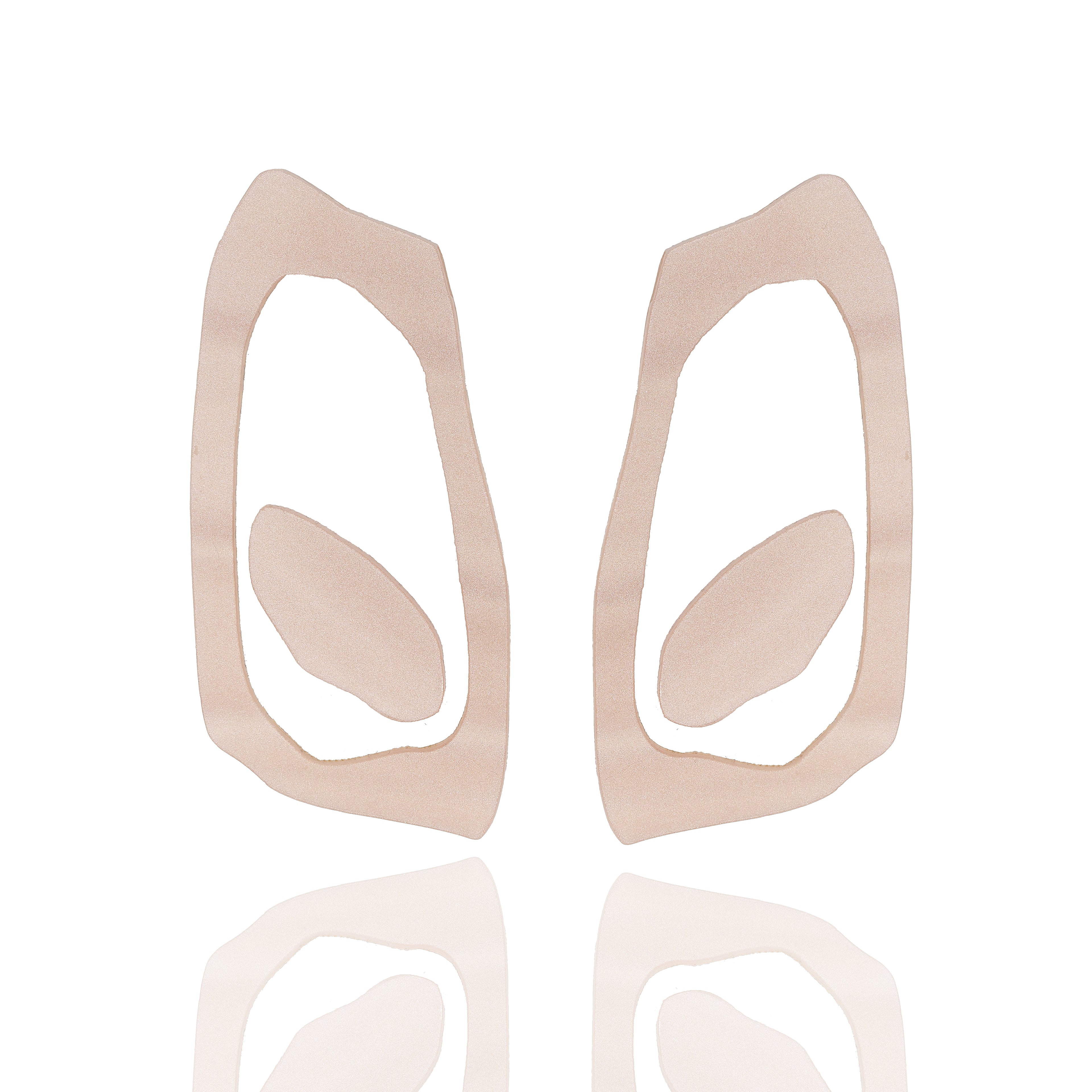 Acrylic drop earrings in pearl rose with transparent center. Lightweight, sculptural, and hypoallergenic — artistic statement design.