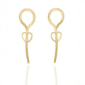 Elongated gold earrings with linear heart design. Lightweight, sculptural, and hypoallergenic — expressive modern romanticism by Dramma®.
