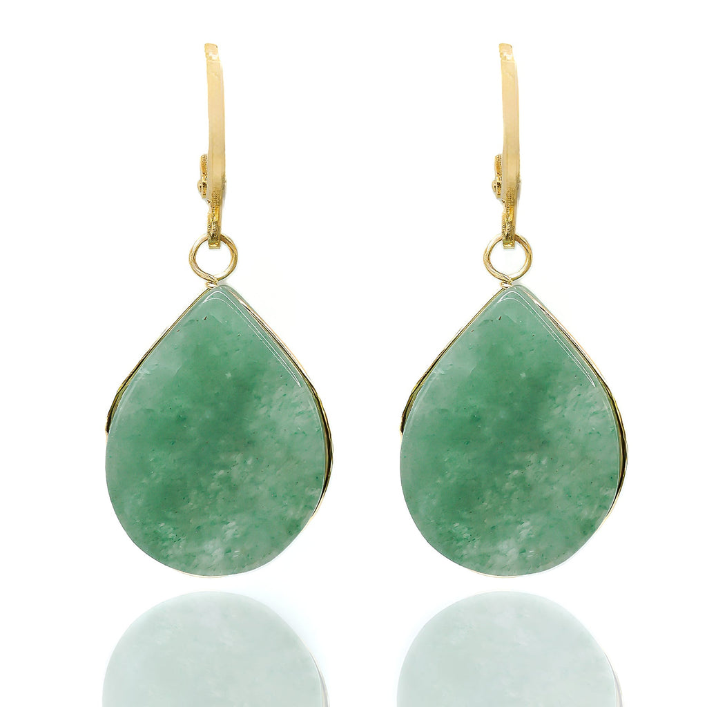 Teardrop jade-green resin earrings with gold leverback. Lightweight, hypoallergenic, and handmade in small batches. Effortless everyday elegance by DrammaⓇ.