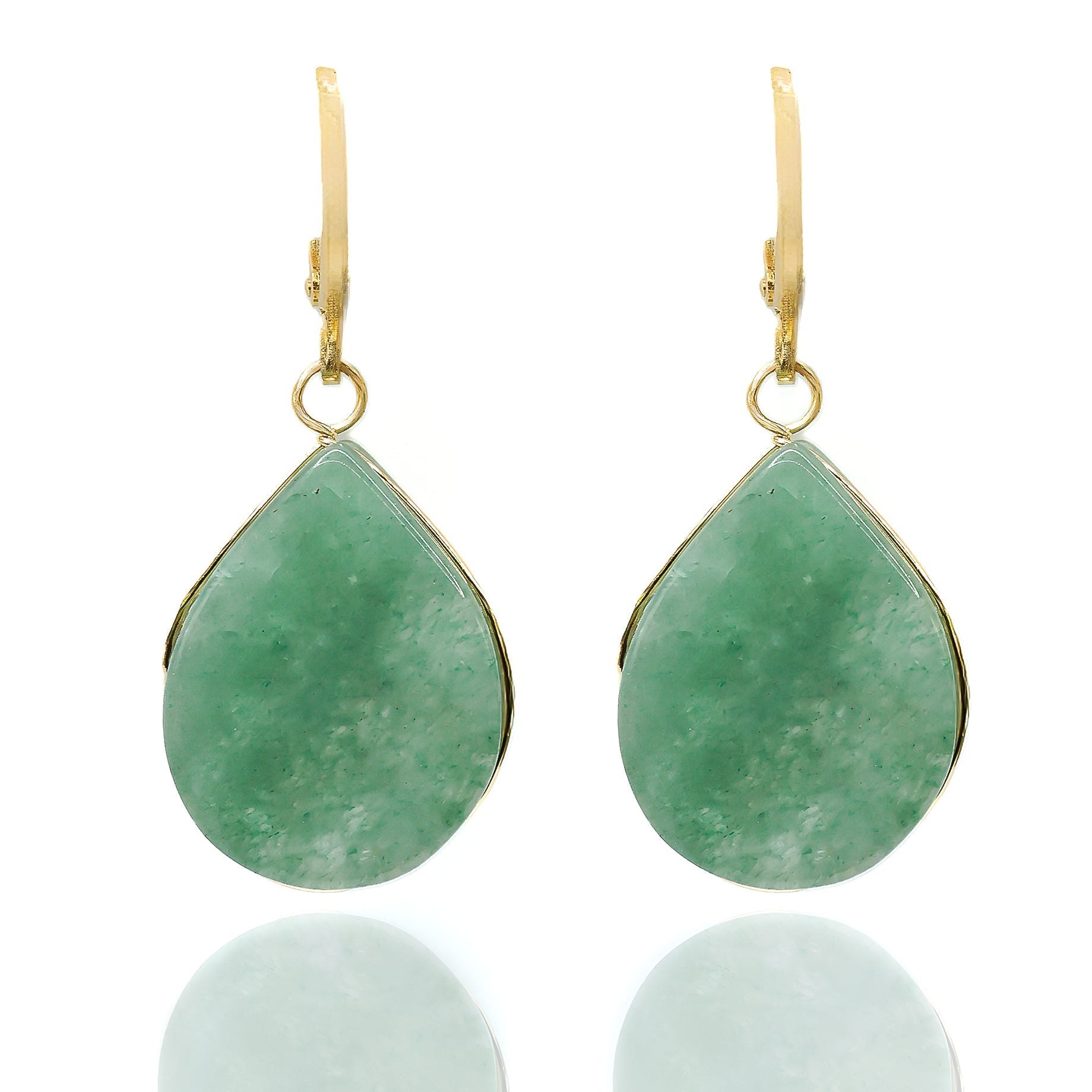 Teardrop jade-green resin earrings with gold leverback. Lightweight, hypoallergenic, and handmade in small batches. Effortless everyday elegance by DrammaⓇ.