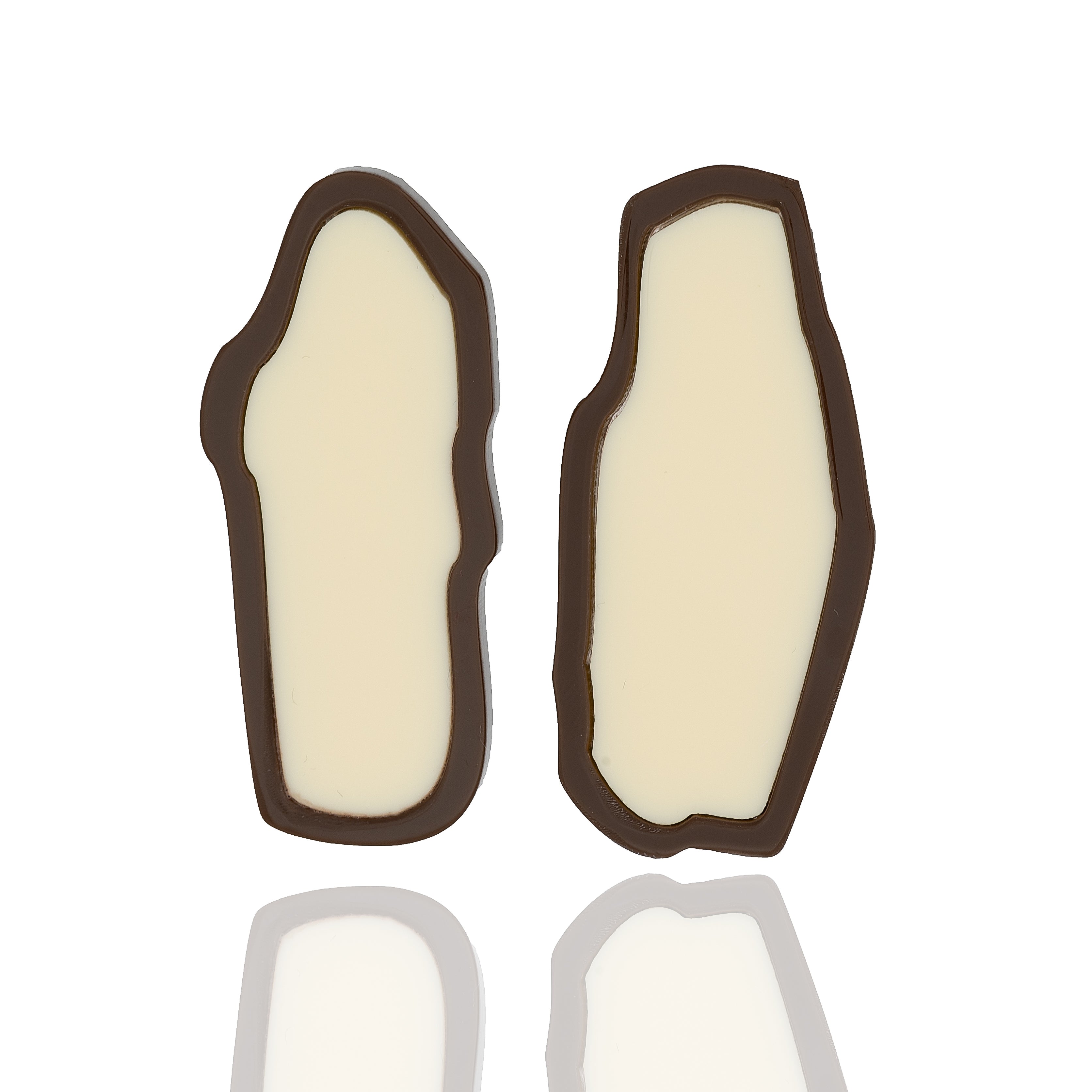 Acrylic drop earrings in ivory and brown outline. Lightweight, bold, and hypoallergenic — handmade geometric design.