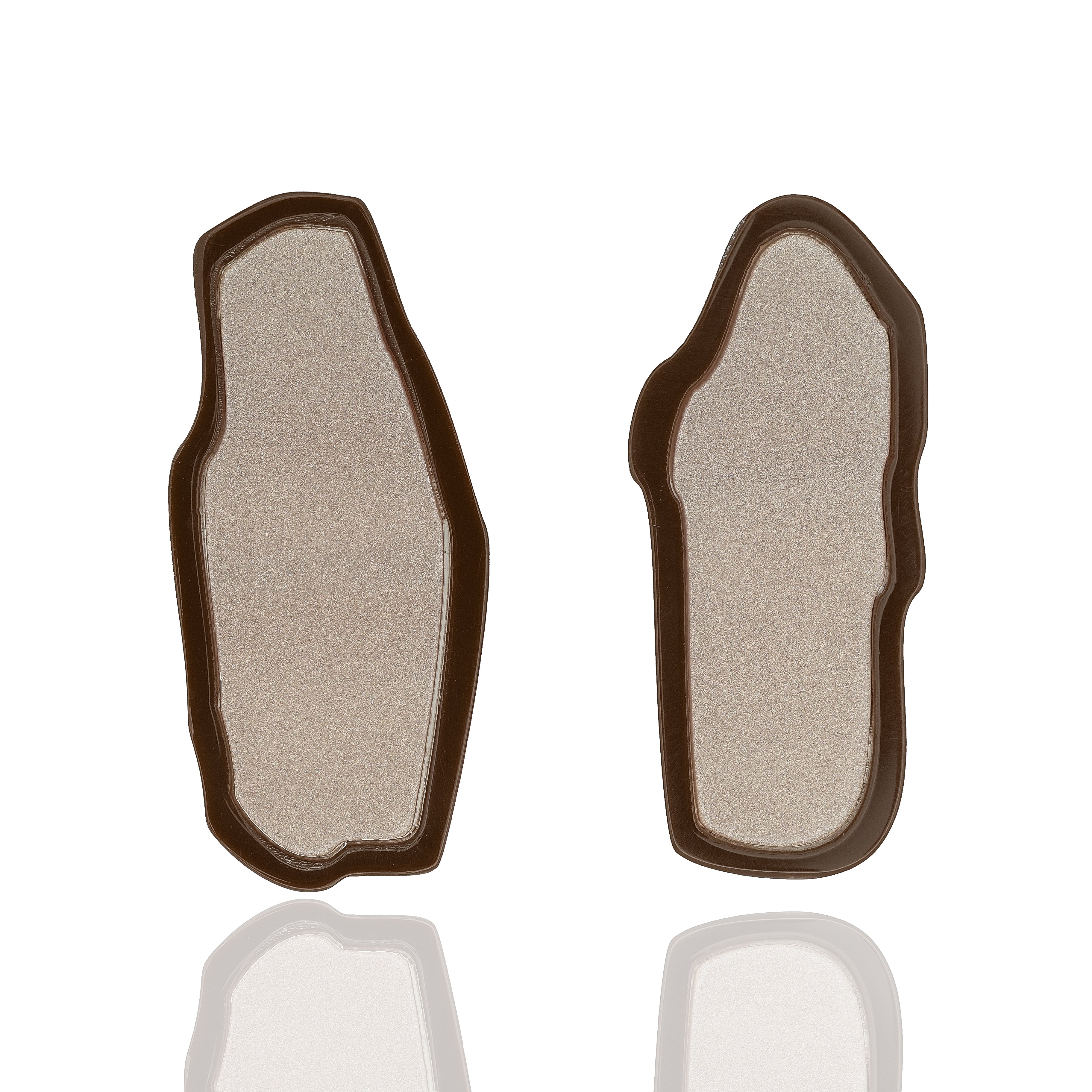 Acrylic drop earrings in pearl rose with brown outline. Lightweight, hypoallergenic, and handmade with sculptural shape and soft shine.