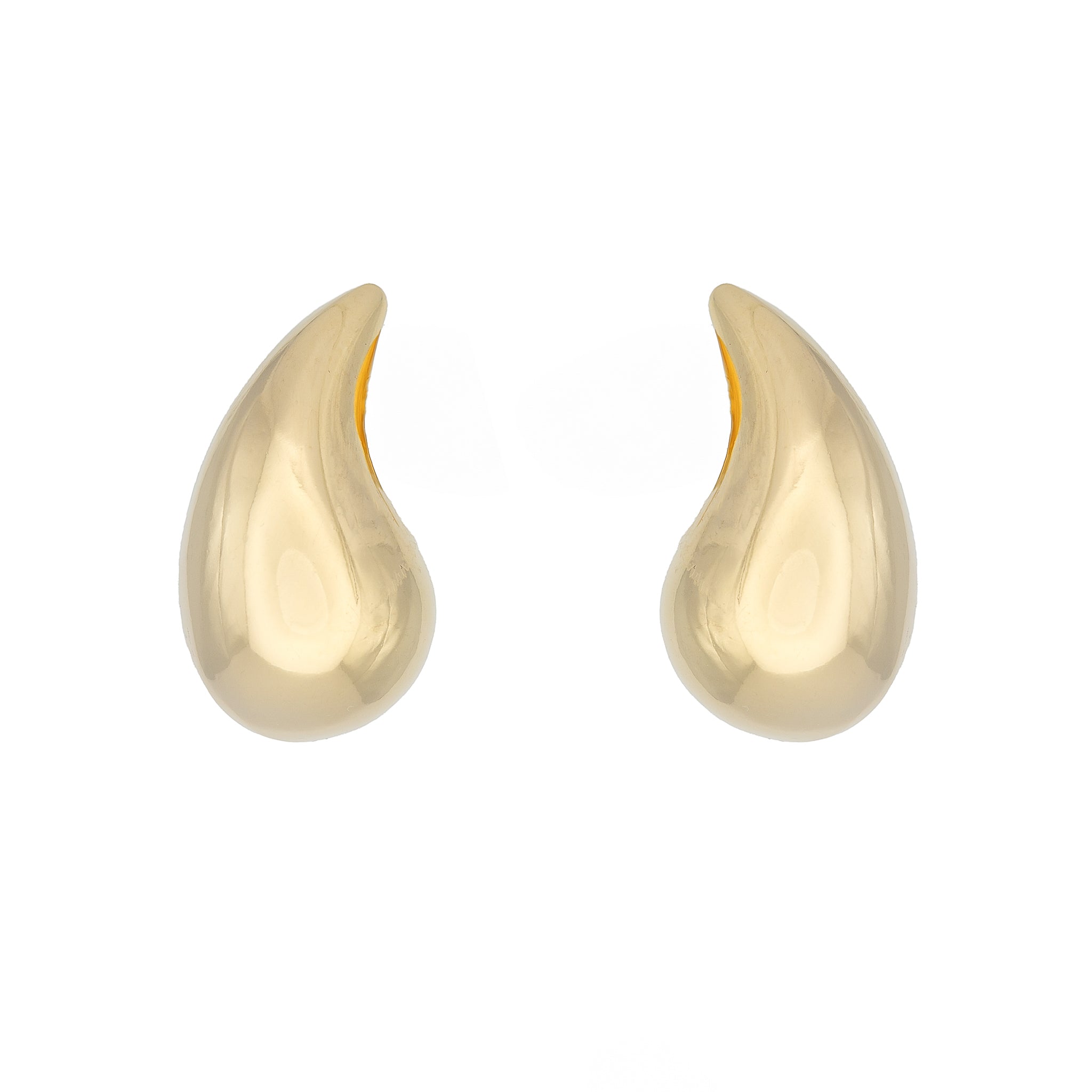 Bold gold drop earrings with sculptural teardrop silhouette. Lightweight, hypoallergenic, and refined by Dramma®.
