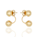 Polished gold jacket earrings with dual spheres. Sculptural, lightweight, and hypoallergenic — a modern minimalist statement by Dramma®.