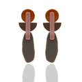  Acrylic drop earrings in rust, rose, and brown contrast. Lightweight, graphic, and hypoallergenic — sculptural handmade design.
