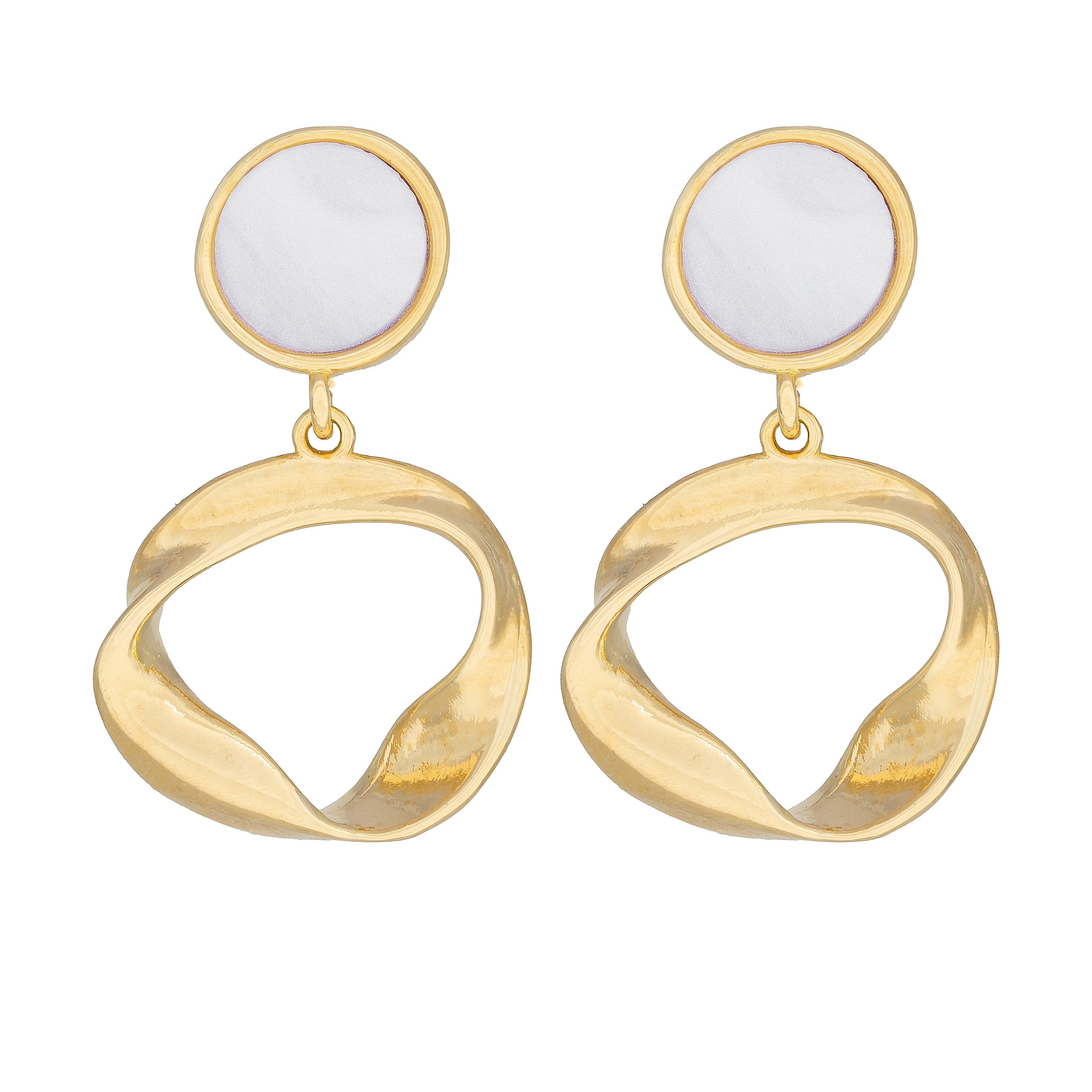 Gold sculptural loop earrings with fluid geometry. Lightweight, modern, and hypoallergenic — quiet everyday elegance by Dramma®